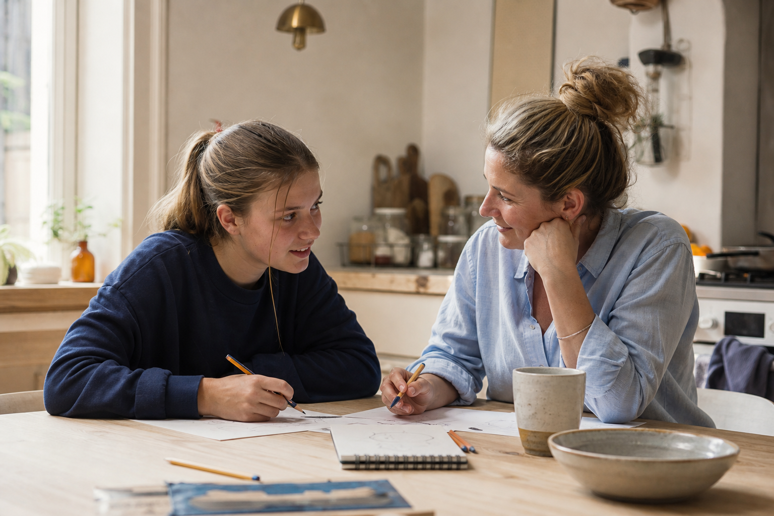 A mother and daughter sharing a calm moment